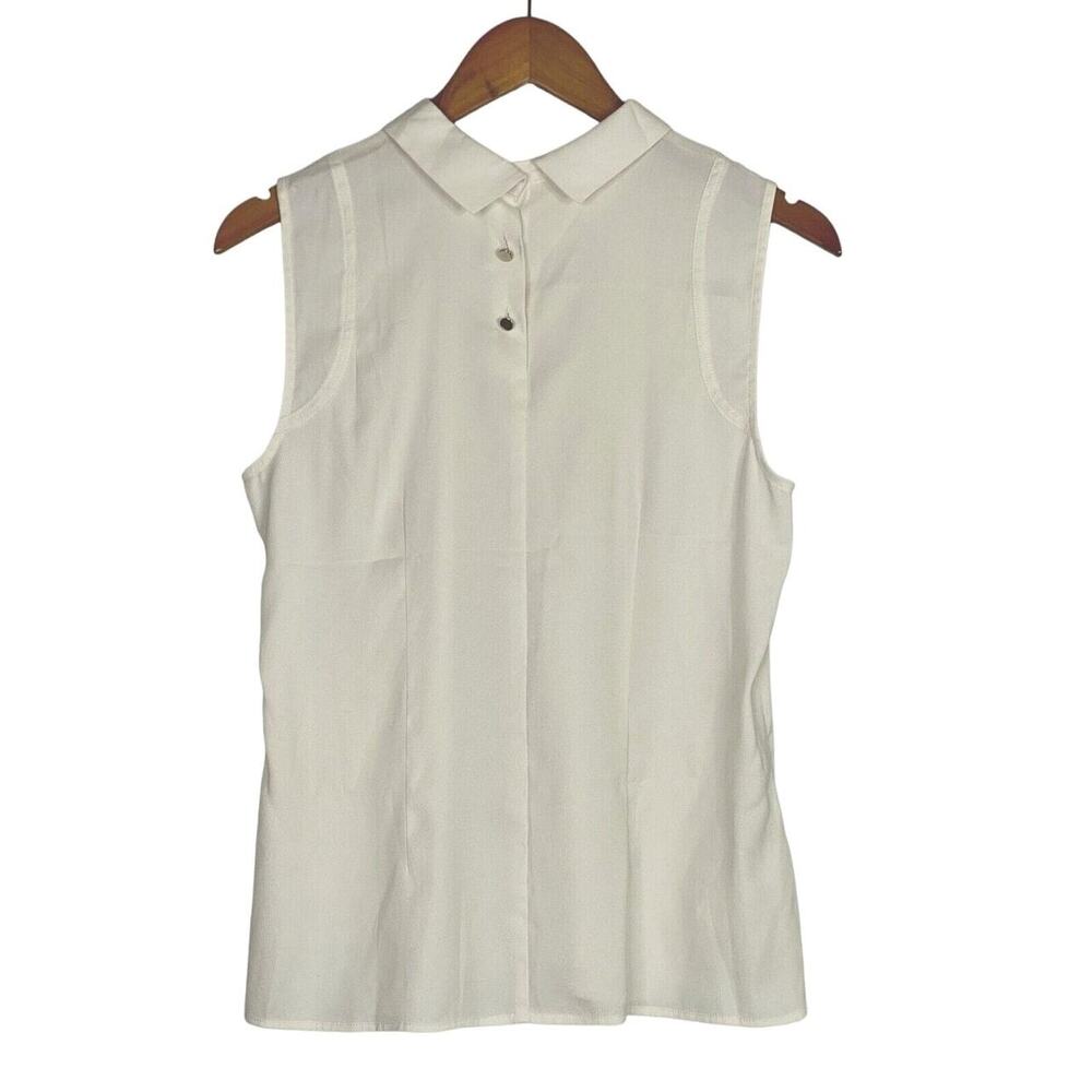 Ann Taylor Collar Button Sleeveless Blouse Slit Hem Back Buttons S Ivory Cream - Picture 16 of 16